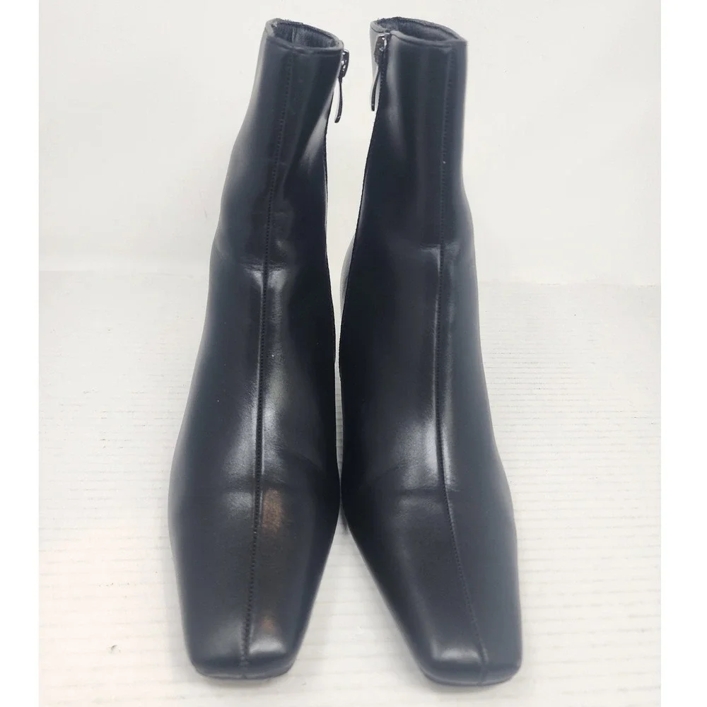 Womens Black Faux Leather Square Toe Kitten‎ Heel Ankle Boots Size 9 Side Zip